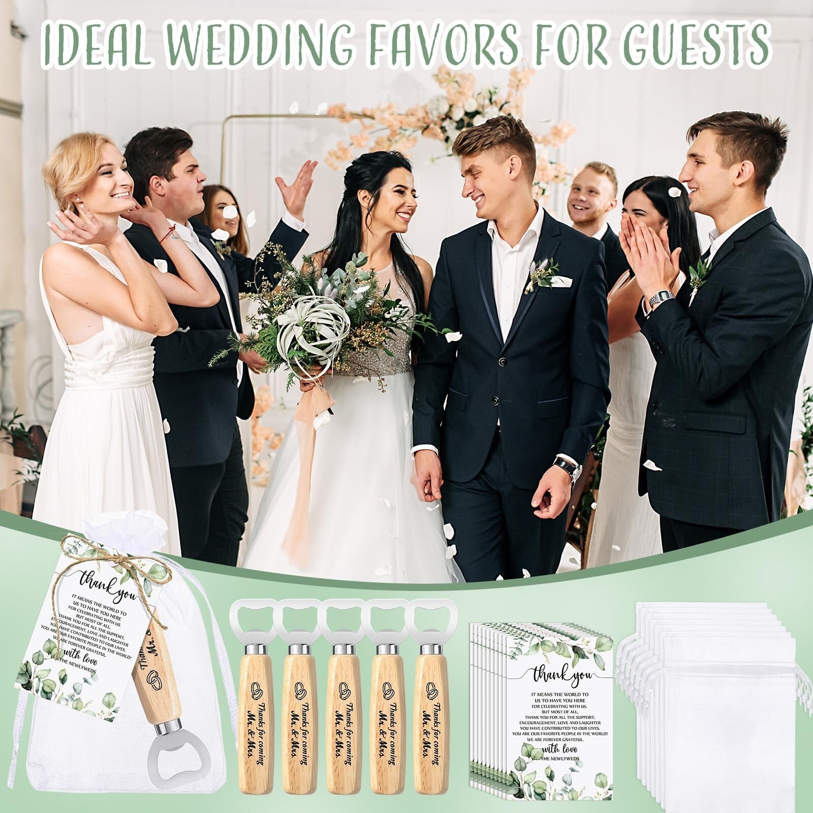 50 Set Wedding Favors for Guests Bulk Bartender Bottle Opener Beer Wooden Bot...