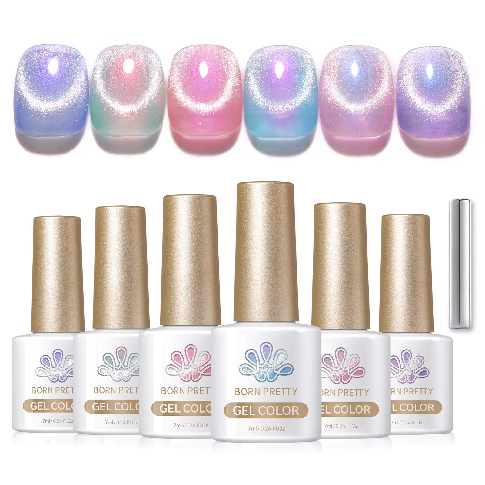 6PCS Pink Ocean Cat Magnetic Nail Gel Polish Set - Holographic Jelly Manicure Kit for Salon-Quality Art