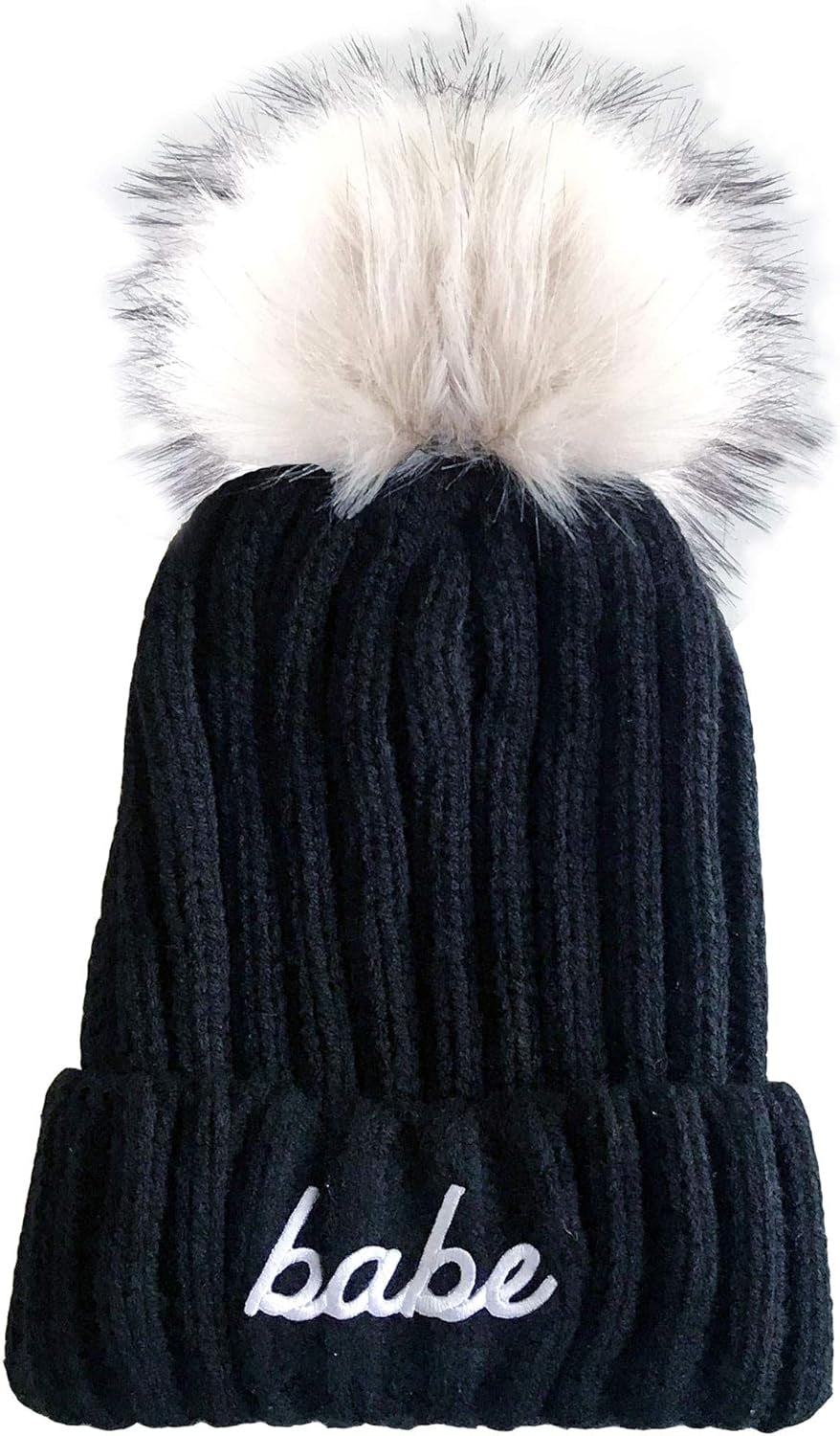 Bride & Bridesmaid Beanie Hats Knitted with Faux Fur Pom Poms for Women Winter Bachelorette Parties