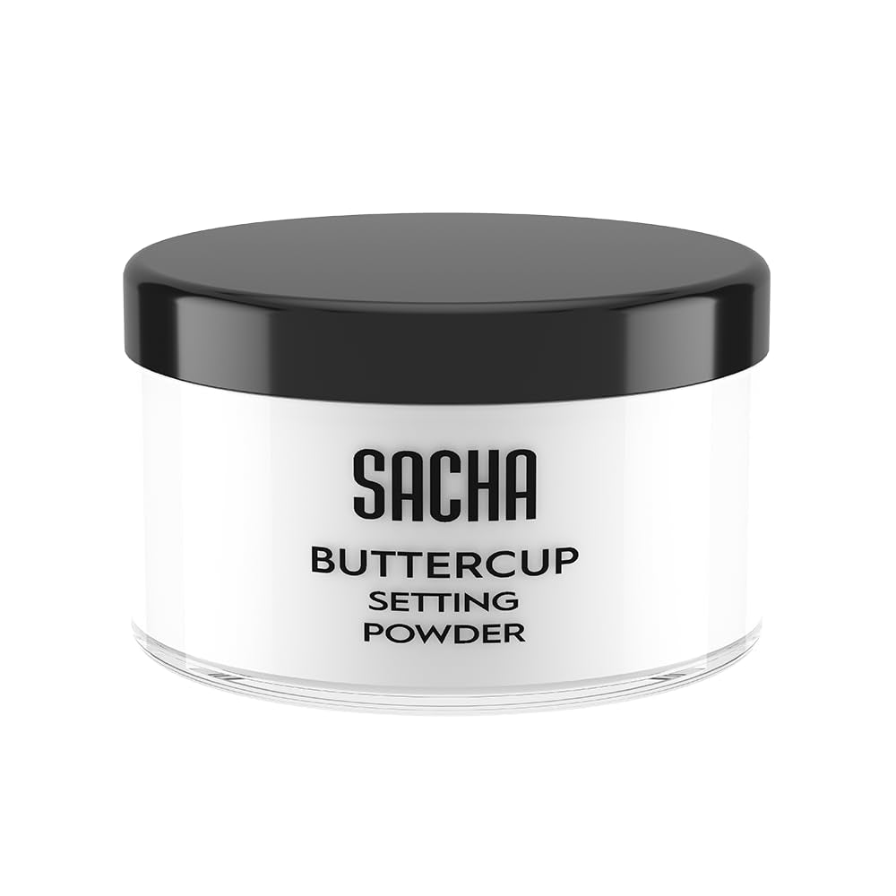 Sacha BUTTERCUP Setting Powder. No Ashy Flashback. Blurs Fine Lines and Pores. Loose, Translucent Face Powder to Set Makeup Foundation or Concealer. for Medium to Dark Skin Tones, 1.75 Oz.