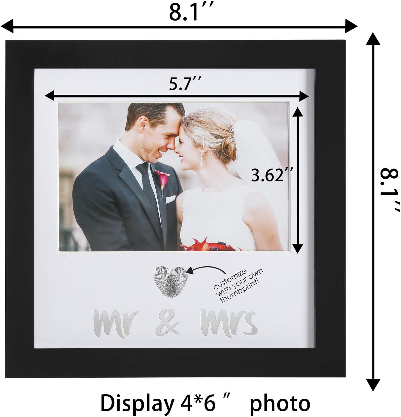 Heart Thumbprint Keepsake Frame and Ink Kit,Wedding Picture Frame Wedding Registry Idea Shower Gift for Bride Newlywed (Black Frame, Silver Text)
