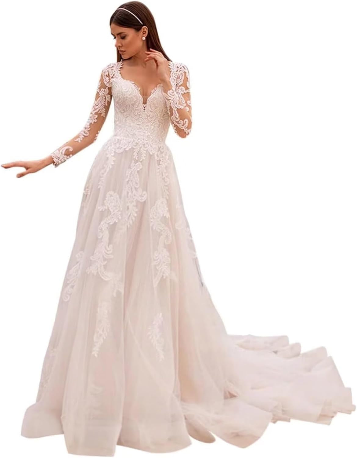 Long Sleeves Wedding Dresses for Bride 2025 Boho Beach A-Line Appliques Lace Bridal Ball Gowns with Train