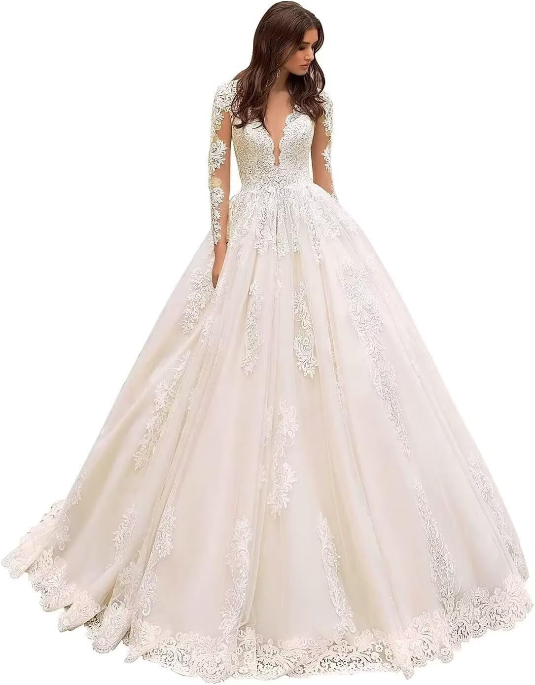Long Sleeves Wedding Dresses for Bride 2025 Boho Beach A-Line Appliques Lace Bridal Ball Gowns with Train
