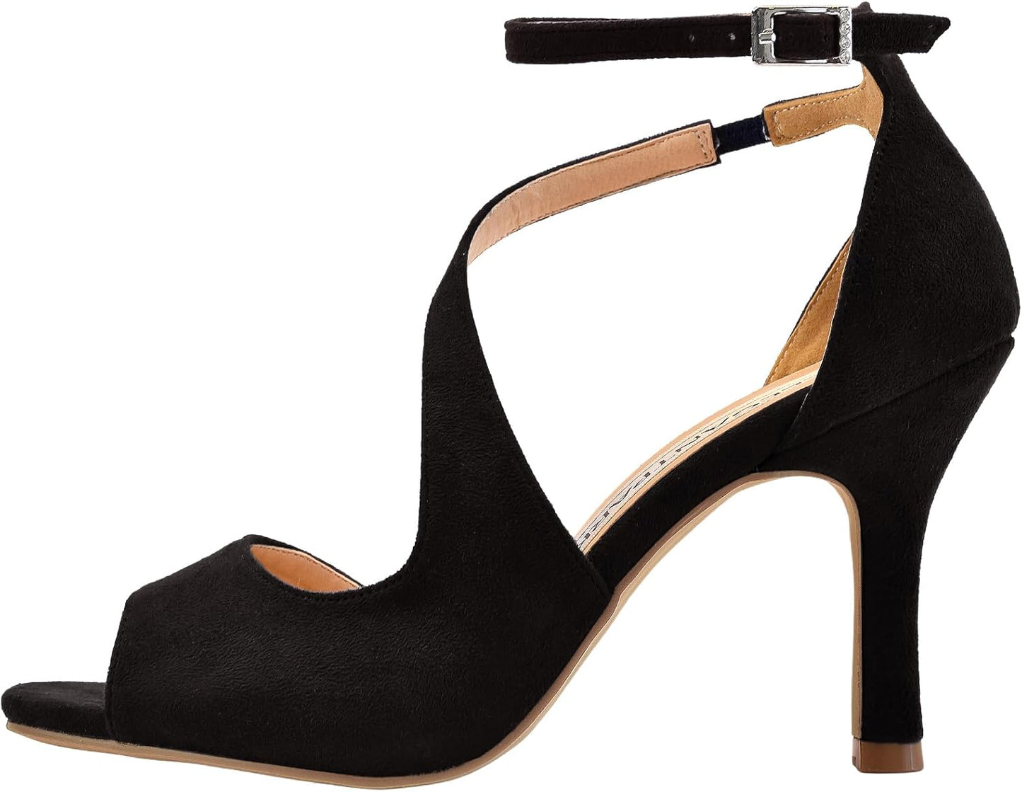 Sandals for Women Peep Toe High Heels Cross Strappy Wedding Evening Dress Shoes Buckle Stain