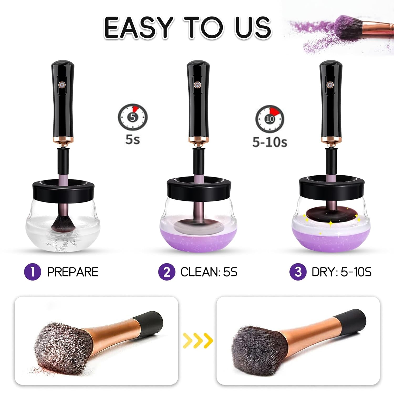 Pro 2019 Upgraded Electric Makeup Brush Cleaner and Dryer, Automatic Brush Spinner for All Brushes,Wash and Dry in Seconds,With 8 Size Rubber Collars