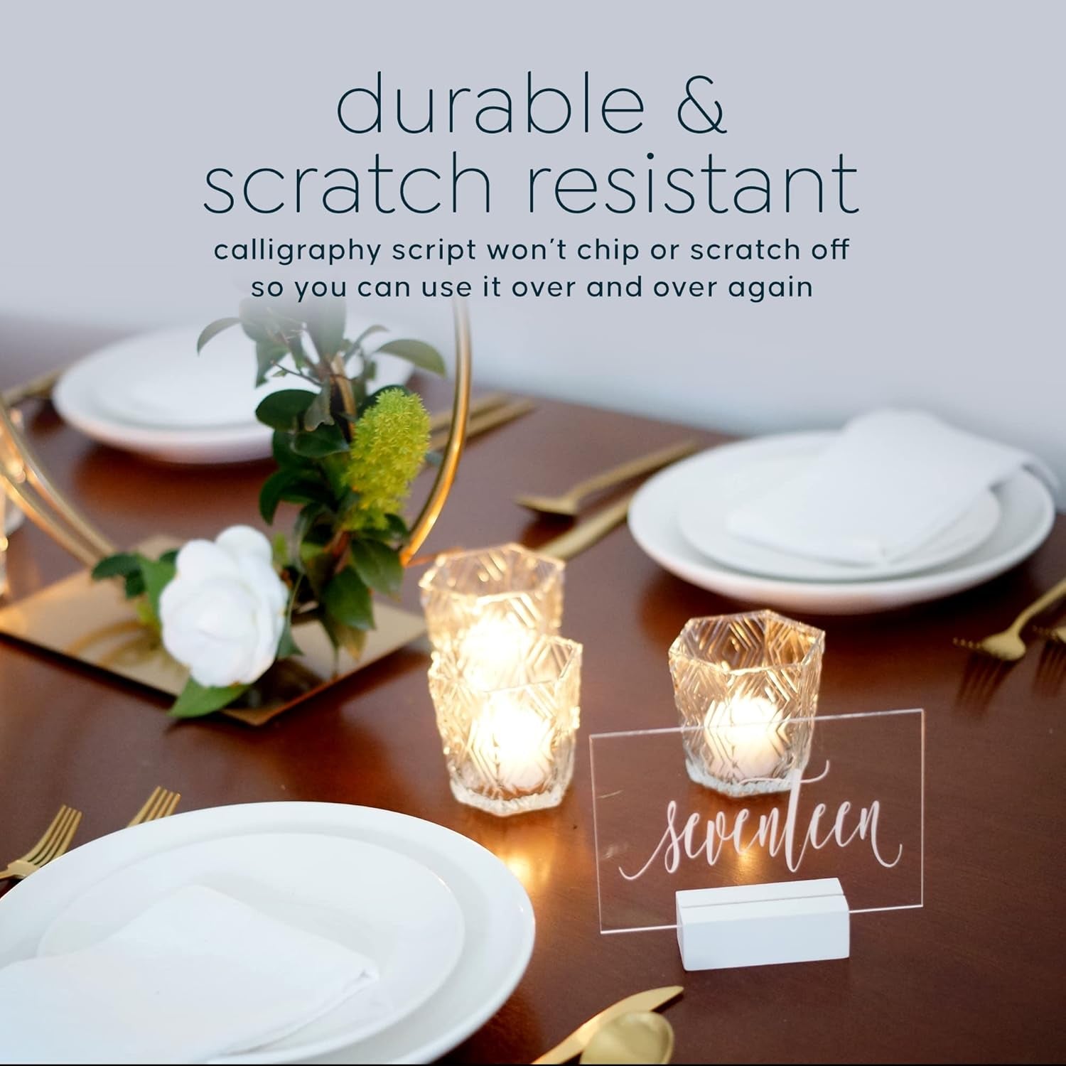 Acrylic Wedding Table Numbers 1-20, Acrylic Wedding Signs with Calligraphy Lettering, Glass like Rustic Reception Event, Frames or Stands Not Included (1-20)