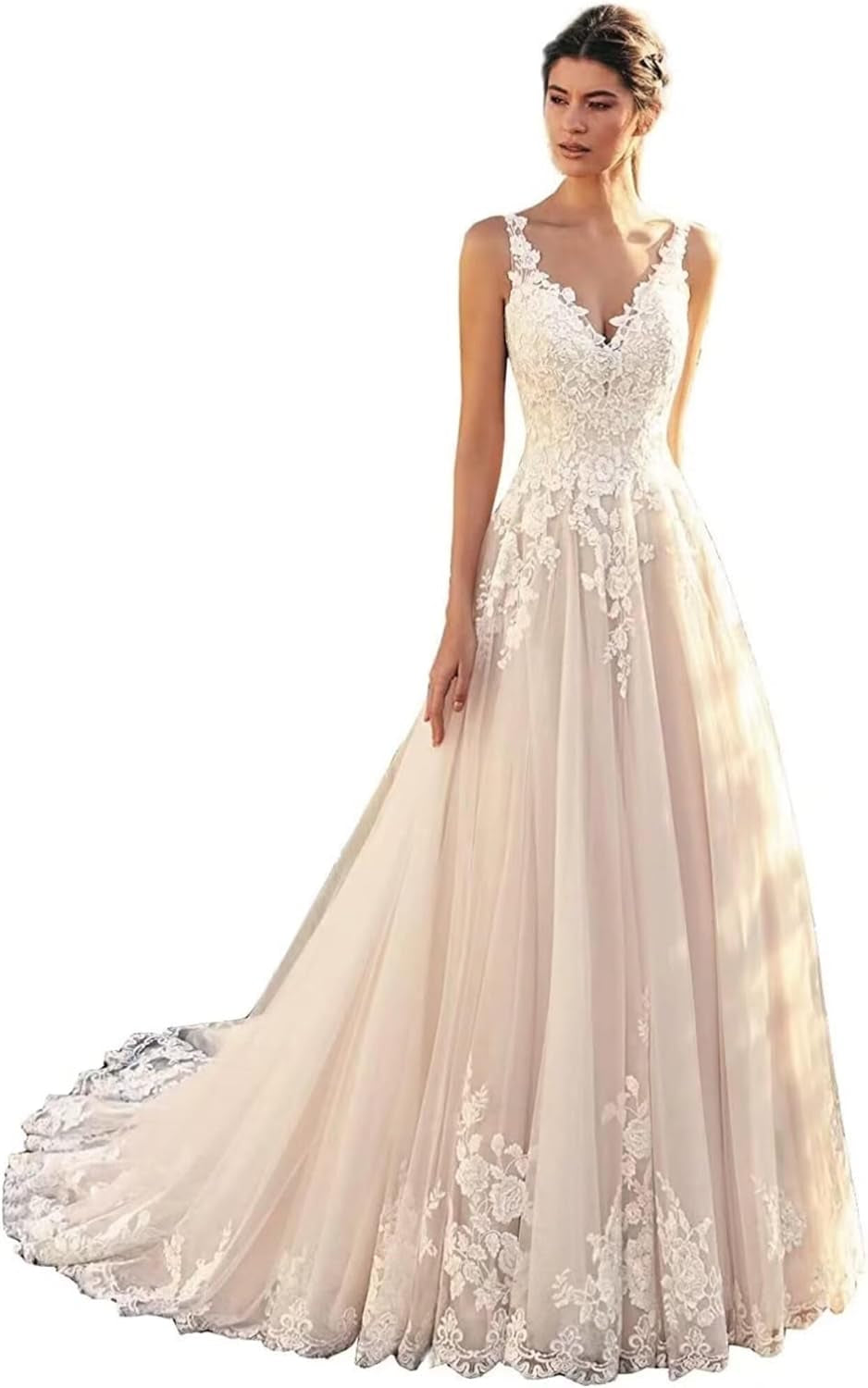 Long Sleeves Wedding Dresses for Bride 2025 Boho Beach A-Line Appliques Lace Bridal Ball Gowns with Train