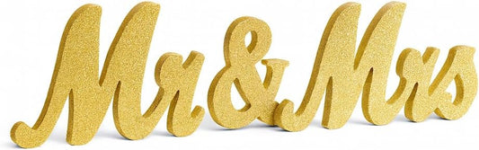 Gold Wooden Mr & Mrs Signs for Wedding Decorations - Reception & Sweetheart Table Decor