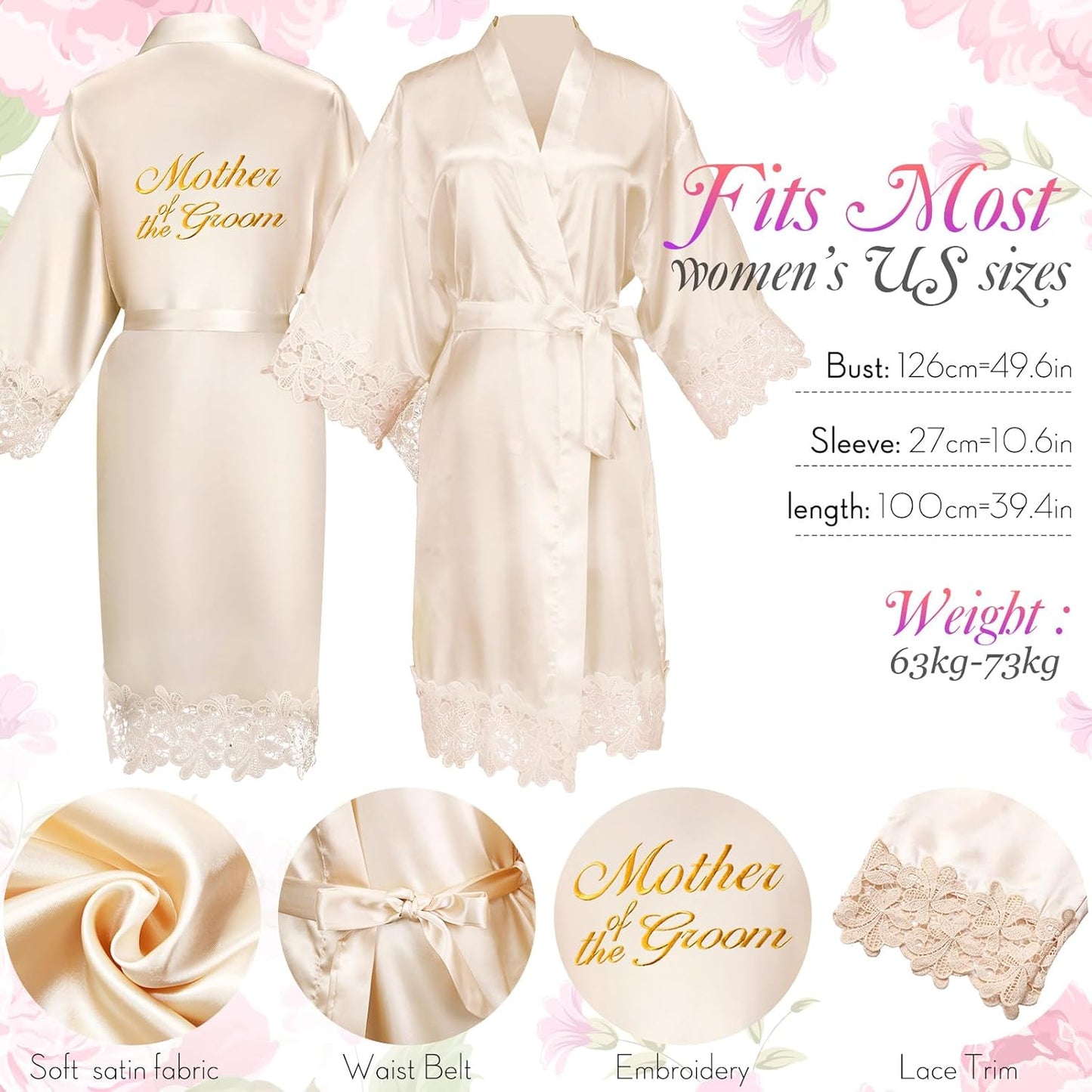 14 Pcs Mother of the Bride and Groom Gifts Set Wedding Satin Robe Canvas Tote Bag with Makeup Bag 12 Oz Tumbler Cup Small Makeup Mirror Scrunchies Knot Bracelet Wedding Gift for Mom(Champagne)