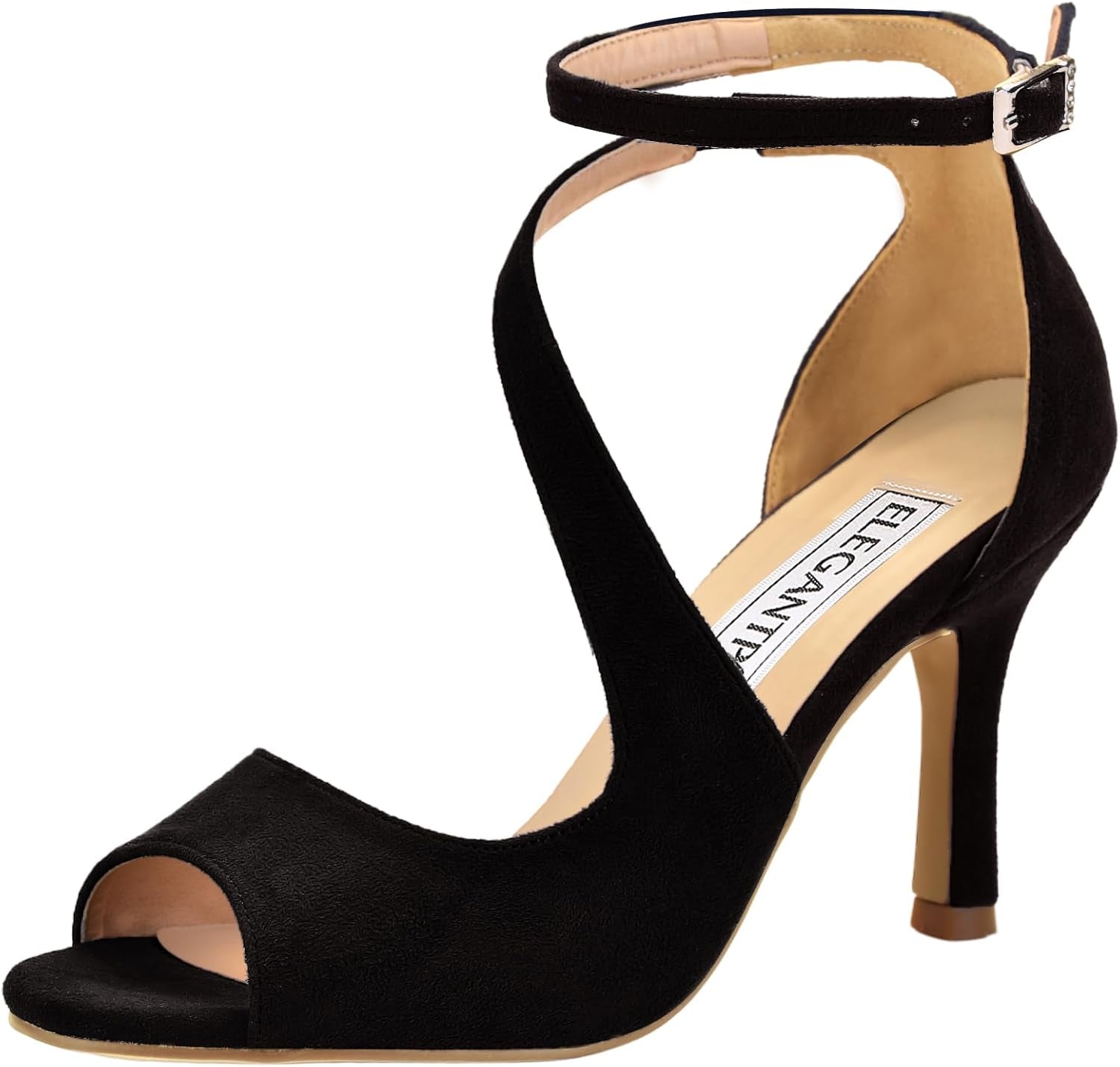 Sandals for Women Peep Toe High Heels Cross Strappy Wedding Evening Dress Shoes Buckle Stain