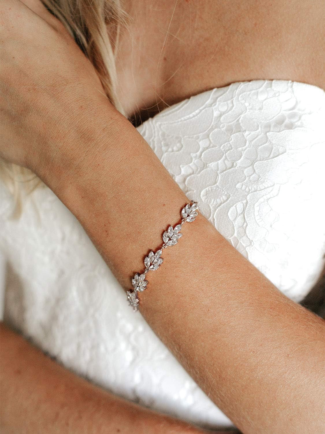 Bracelet Wedding Bridal for Brides,Bridesmaid-Crystal Cubic Zirconia Bracelet Leaf Vine Vintage Style