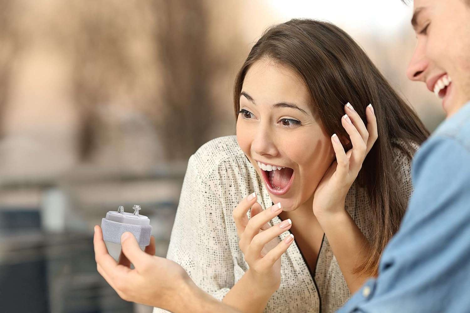 Velvet 2 Slots Jewelry Ring Box Engagement Wedding Box Keepsake Box Bridal Photo Ring Double Slots Octagon (Grey)