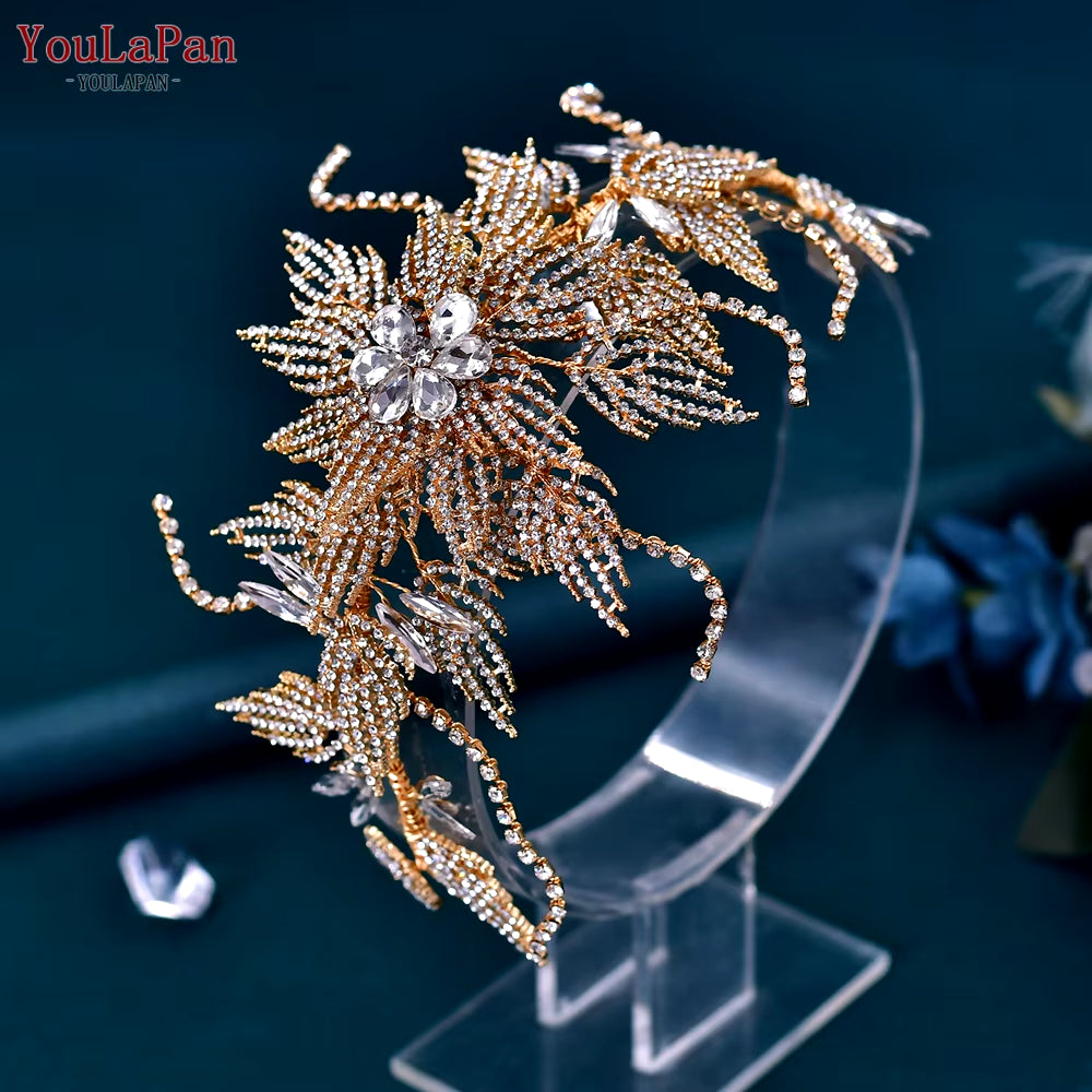 HP380 Alloy Flower Headband Wedding Hair Accessories Rhinestone Bridal Headwear Hair Jewelry Head Piece Wedding Tiara