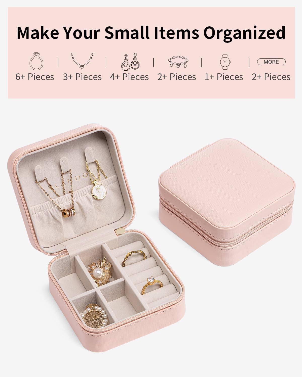Travel Jewelry Case - Teacher Appreciation Gifts - Small Jewelry Travel Organizer Box Travel Essentials Christmas Gift for Women Girl - Pink