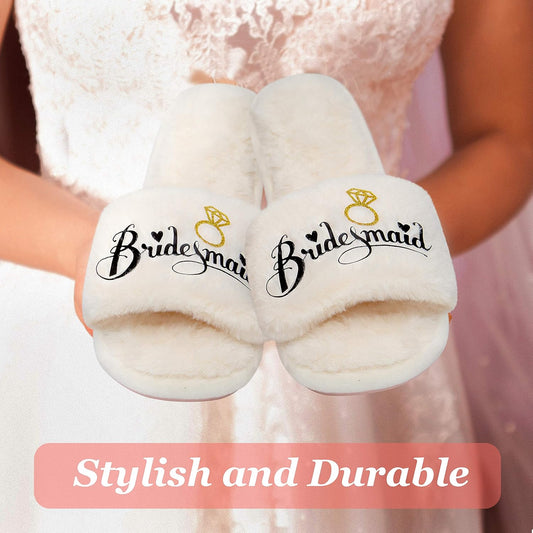 Women’S Bridesmaid Slippers Bride Slippers for Wedding Day Bride Gifts for Her Engagement Gifts for Women Wedding Slippers Bridal Shower Gifts for Bride to Be Gifts for Her