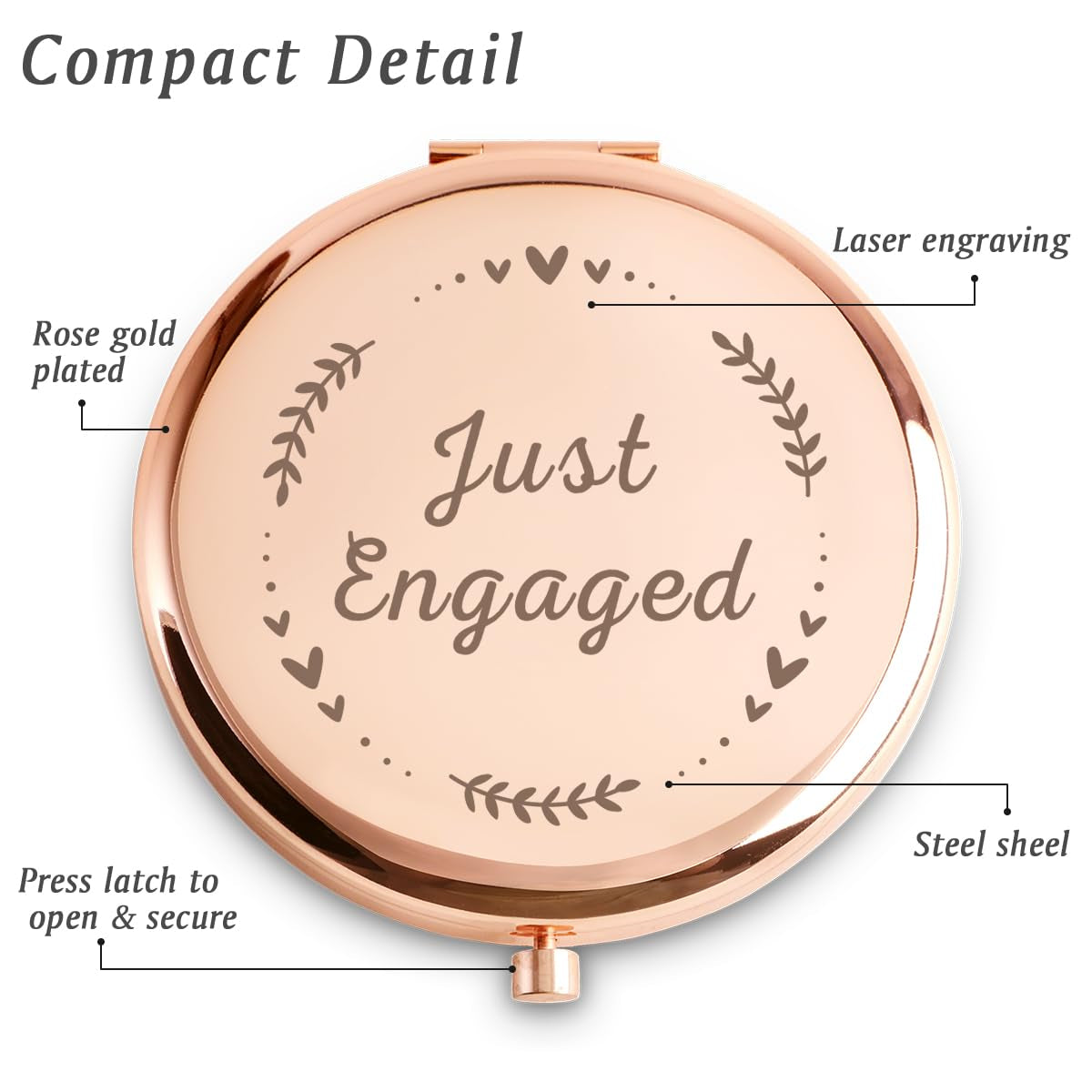 Engagement Gifts for Newly Engaged Couple, Personalized Engraved Compact Mirror, Best Presents for Engagement Party