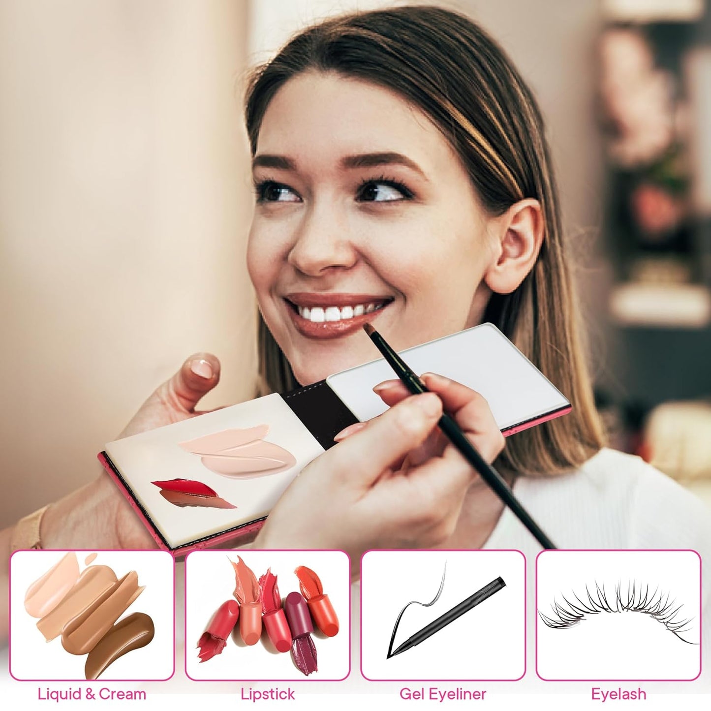 Pocket Makeup Palette Mirror for Purse - 100 Disposable Sheets & Spatula, Small Travel Toiletry Essentials, Handheld Foundation/Lip/Nail Color Mixing Tray, Makeup Artist and Enthusiasts Gift