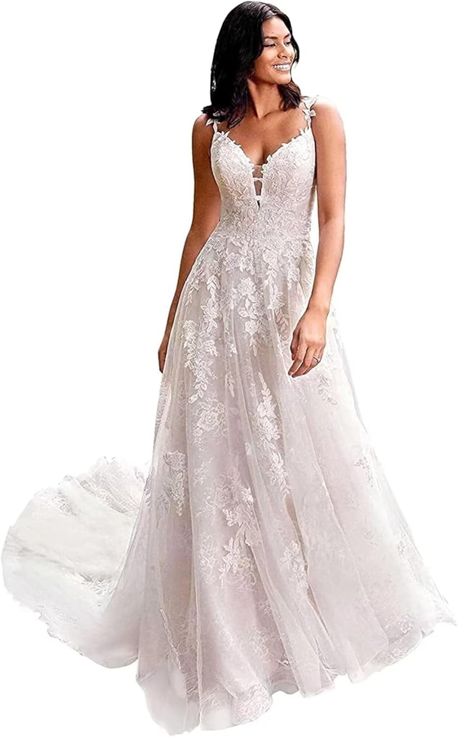 Long Sleeves Wedding Dresses for Bride 2025 Boho Beach A-Line Appliques Lace Bridal Ball Gowns with Train