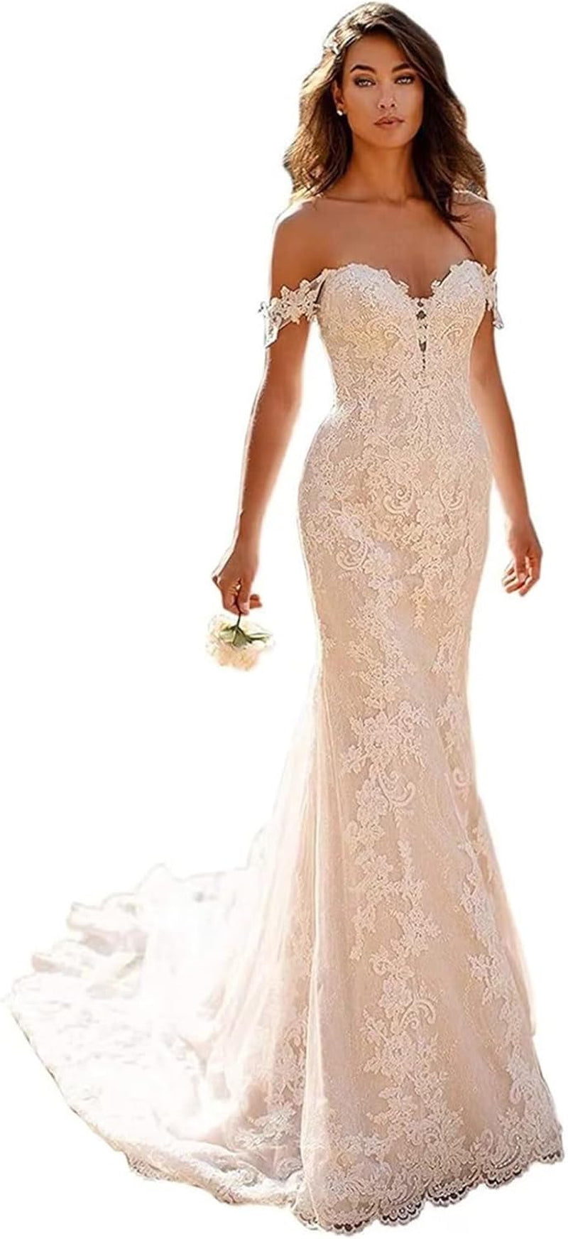 Long Sleeves Wedding Dresses for Bride 2025 Boho Beach A-Line Appliques Lace Bridal Ball Gowns with Train