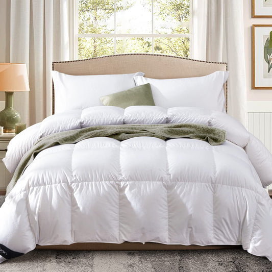 King Size down Comforter - All Season Duvet Insert with Medium Warmth, Soft and Noiseless Shell,8 Corner Tabs, and Machine Washable - White