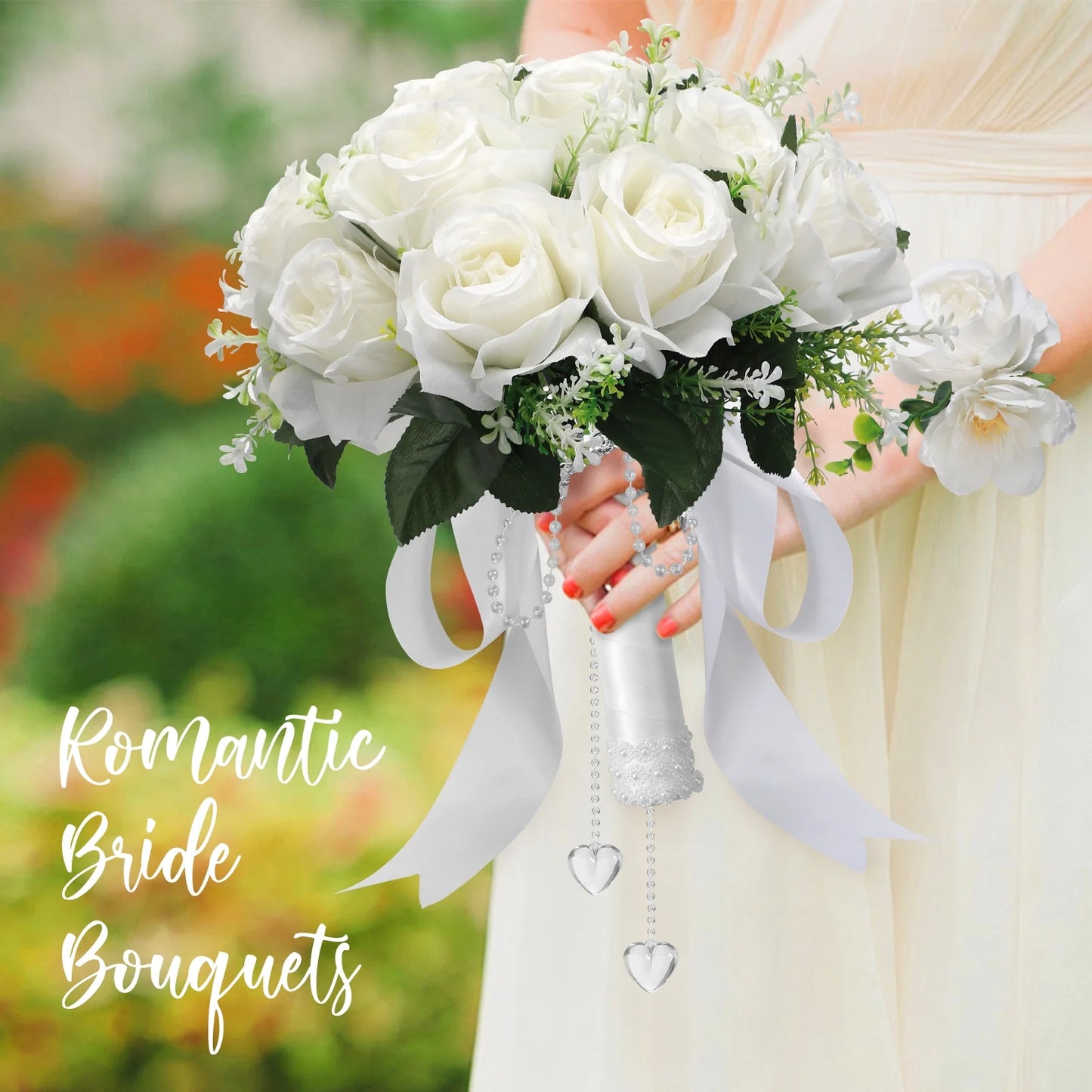 12 Inch Wedding Bouquets for Bride and Bridesmaids, Tossing Artificial Flower Bouquets for Wedding, Wedding Decorations, White