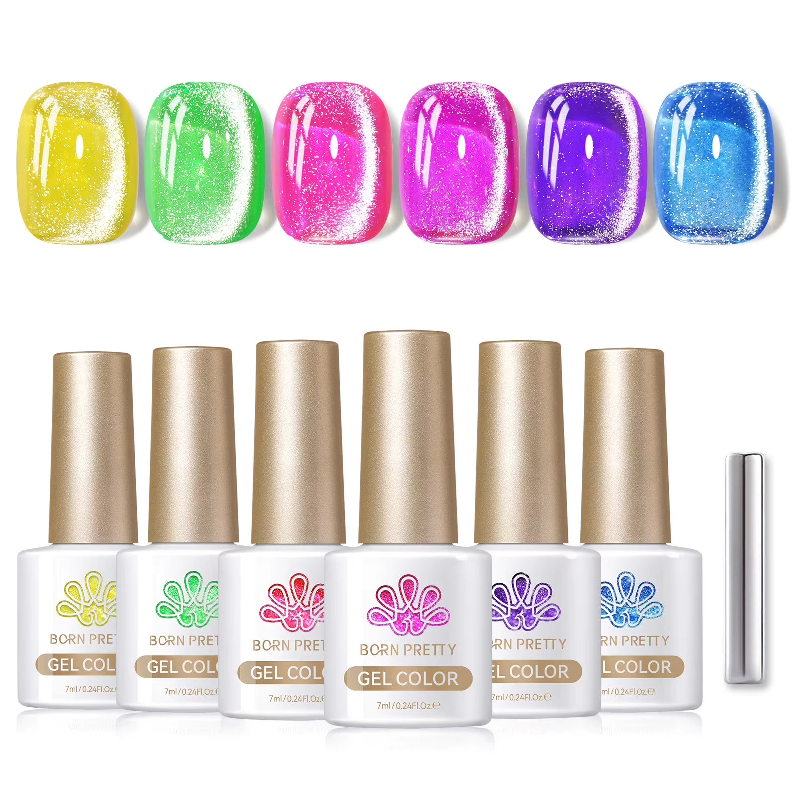 6PCS Pink Ocean Cat Magnetic Nail Gel Polish Set - Holographic Jelly Manicure Kit for Salon-Quality Art