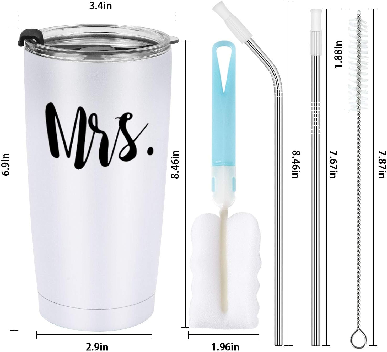 Mr and Mrs Tumbler Set of 2 Stainless Steel Travel Tumbler Ideas for Newlyweds Couples Wife Bride to Be Newly Engaged Bridal Shower, Insulated Travel Tumbler for Wedding Engagement(20 Oz, Black&White)