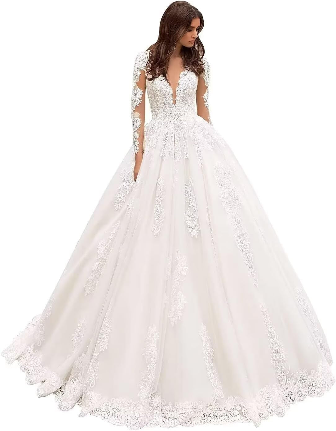Long Sleeves Wedding Dresses for Bride 2025 Boho Beach A-Line Appliques Lace Bridal Ball Gowns with Train