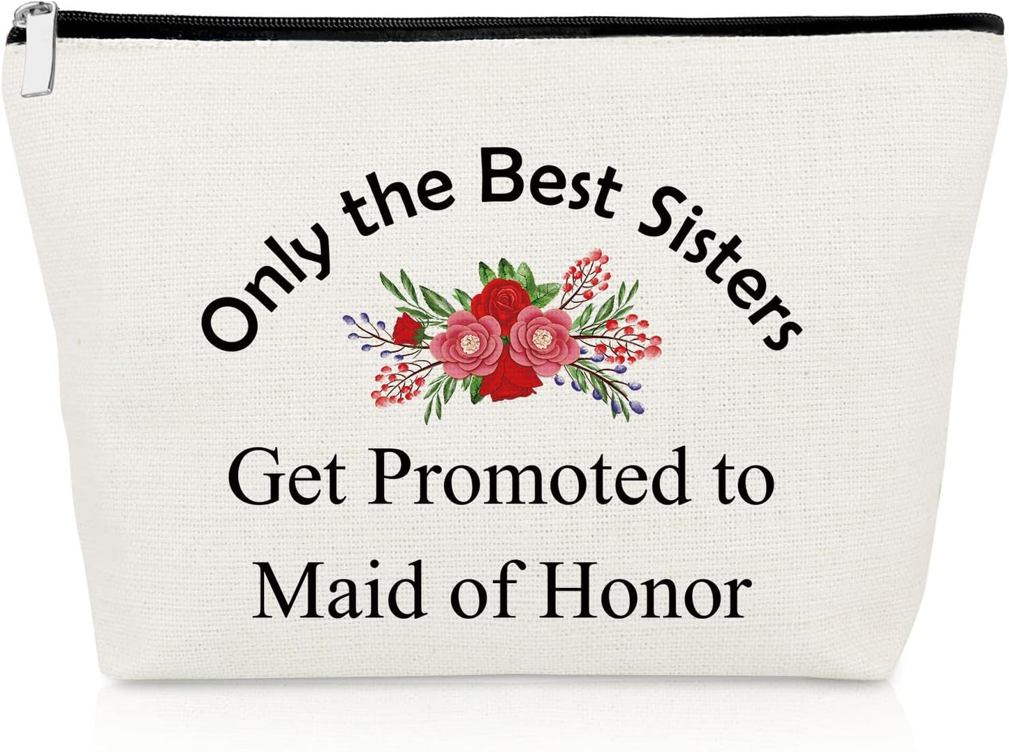 Maid of Honor Gifts for Sister Bridesmaid Makeup Bag Wedding Bridesmaid Gifts for Sister in Law Matron of Honor Proposal Gifts Cosmetic Bag Bridal Shower Gifts for Sister Friendship Gift Makeup Pouch