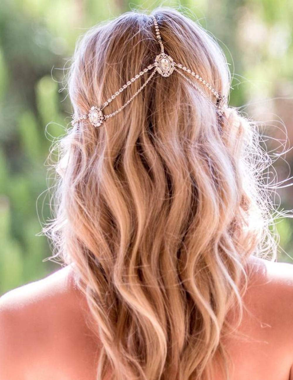 Women Dainty Bohemian Rhinestones Head Chain Hair Accessories for Bridal