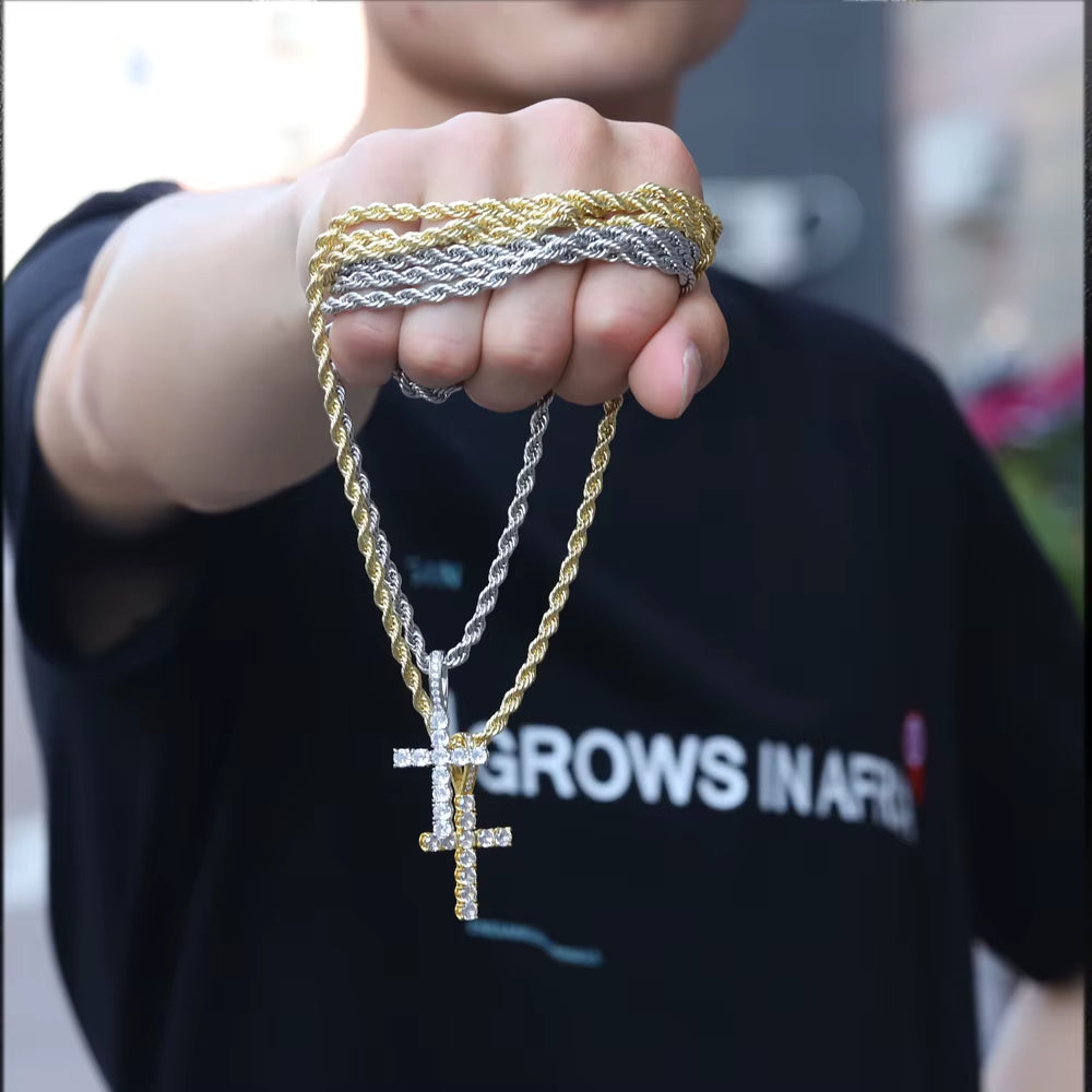 Stylish Hip Hop Cross Pendant Necklace with Zircon Tennis Chain - Iced Out Bling Jewelry for Men and Women - Perfect Fashion Gift!