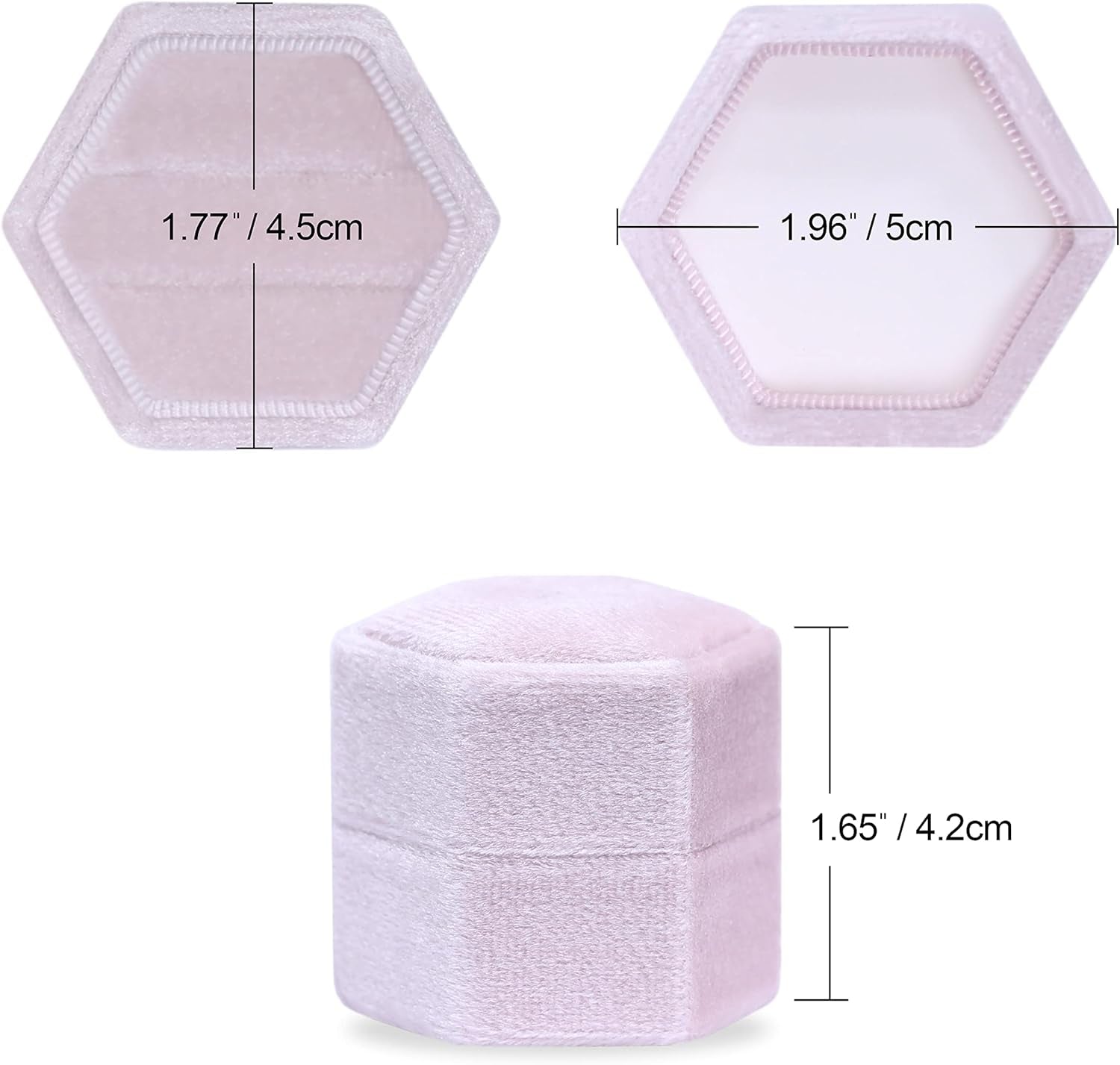 Hexagon Velvet 2 Slots Jewelry Ring Box Engagement Ring Box Wedding Day Detachable Lid for Proposal Engagement Wedding Ceremony (Ballet Pink)