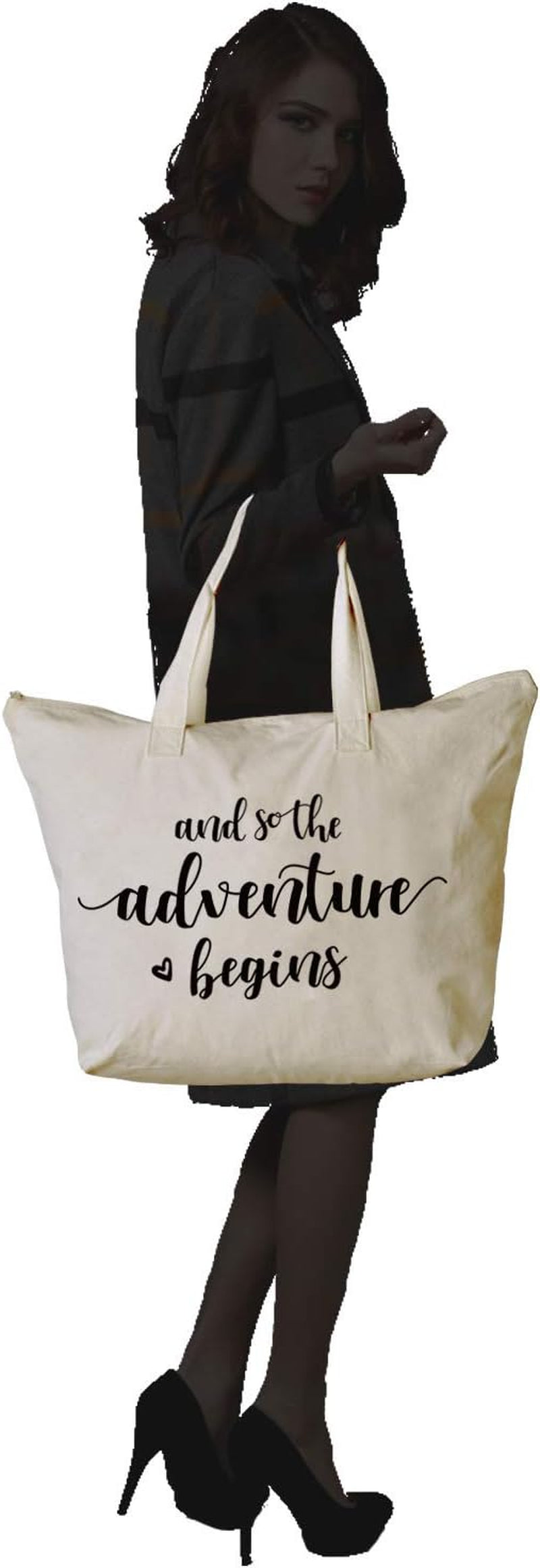 Bridal Shower Gifts for Bride Bag Bride to Be Gifts Honeymoon Wedding Engagement Graduation Present and so the Adventure Begins Tote with Zipper and Pocket Canvas