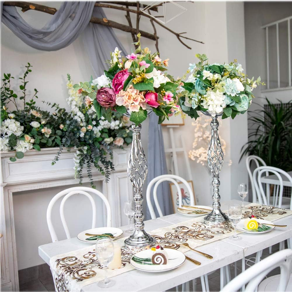 Wedding Centerpieces for Reception Tables - Twist Candleholder Stands, Flower Arrangement Vases, Metal Road-Leading Home Decor