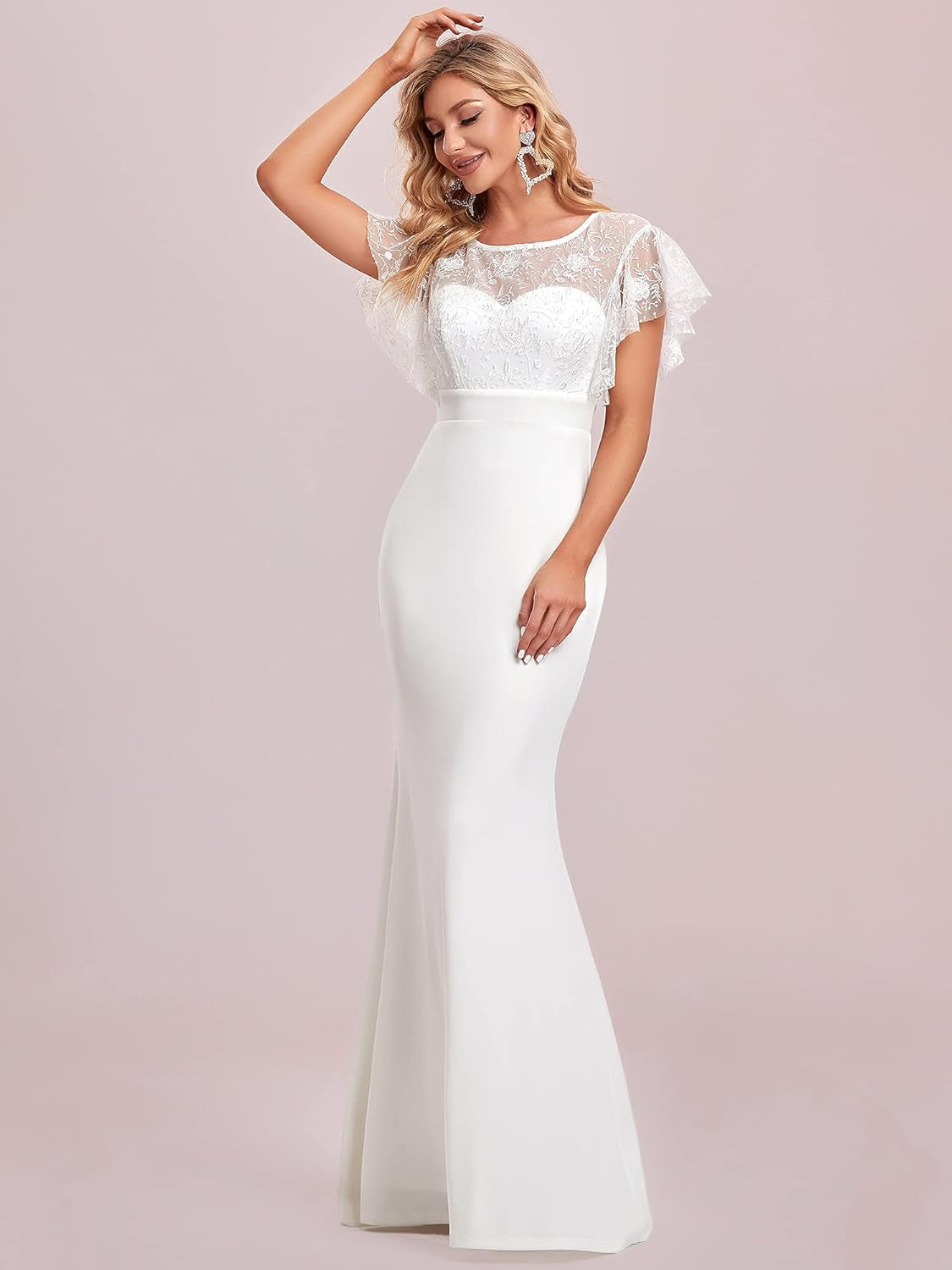 Women'S Embroidery Mermaid Lace Ruffle Simple Formal Dresses for Bride White US14