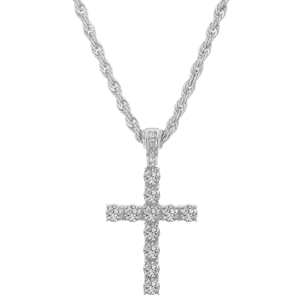 Stylish Hip Hop Cross Pendant Necklace with Zircon Tennis Chain - Iced Out Bling Jewelry for Men and Women - Perfect Fashion Gift!