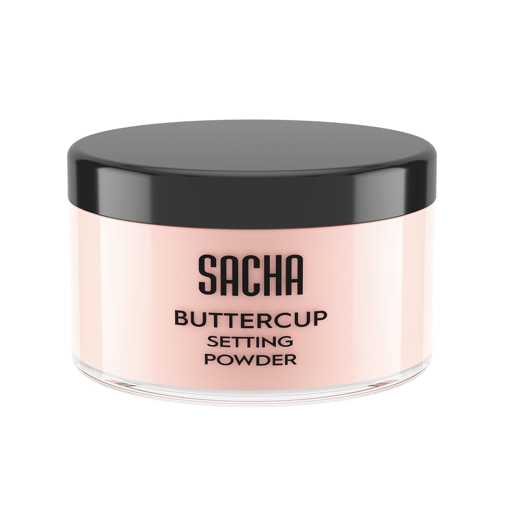 Sacha BUTTERCUP Setting Powder. No Ashy Flashback. Blurs Fine Lines and Pores. Loose, Translucent Face Powder to Set Makeup Foundation or Concealer. for Medium to Dark Skin Tones, 1.75 Oz.