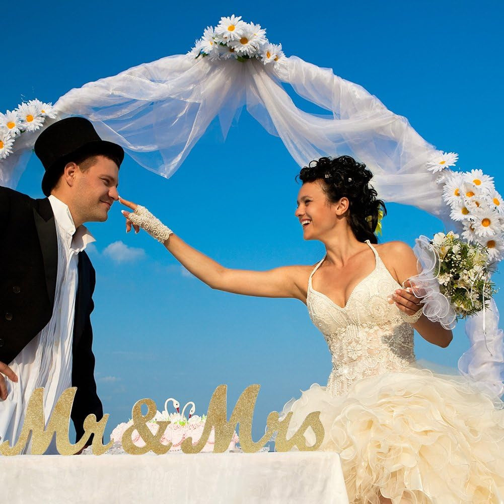 Mr & Mrs Freestanding Wooden Letters - Glitter Finish - Perfect for Sweetheart Table or Rustic Wedding Decor, Anniversary, Showers (Golden)