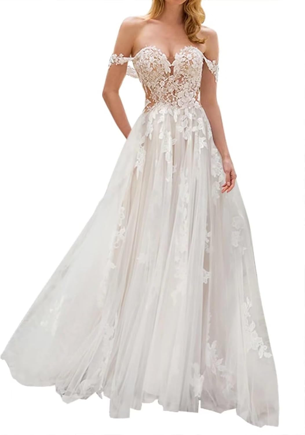 Long Sleeves Wedding Dresses for Bride 2025 Boho Beach A-Line Appliques Lace Bridal Ball Gowns with Train