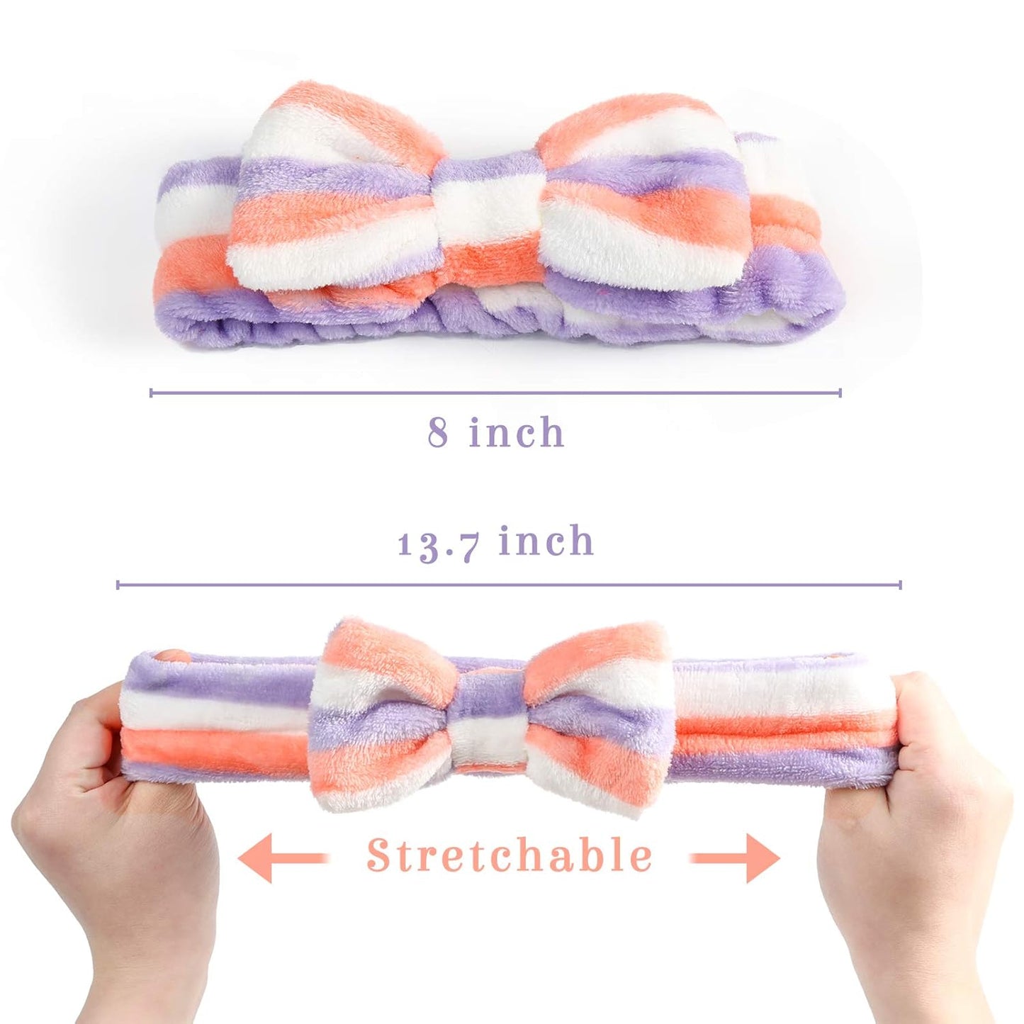 8Pack Spa Headband for Women, Makeup Headband for Washing Face, Skincare Fuzzy Hair Bands for Teen Girls Kids, Coral Fleece
