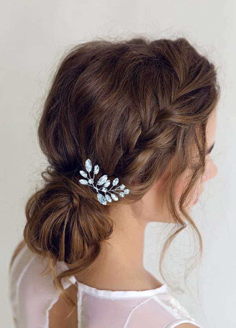 Bridal Hair Accessories,  8Pcs Crystal Wedding Hair Pieces, Handmade Rhinestone Bridal Hair Pin for Women, Girls, Bridesmaids (Silver) (Silver)
