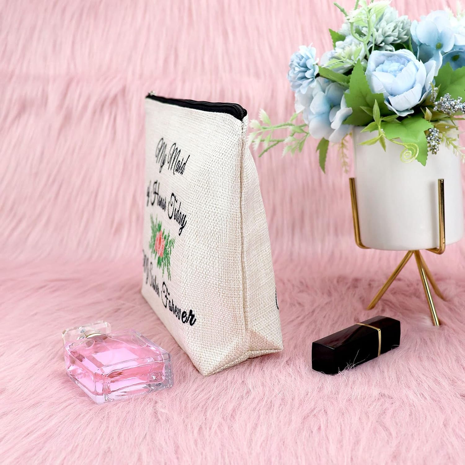 Bridesmaid Gift for Sister Makeup Bag Maid of Honor Gift Wedding Gift for Friend Bestie Cosmetic Bag Bridal Shower Gifts Wedding Party Gift Engagement Gift Travel Cosmetic Pouch Valentines Day Gift