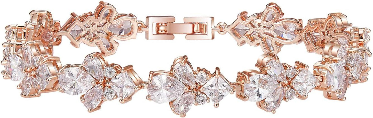 Teardrop Cubic Zirconia Wedding Tennis Bracelets for Women, Crystal Rhinestone Bridal Bracelets for Brides, Bridesmaid