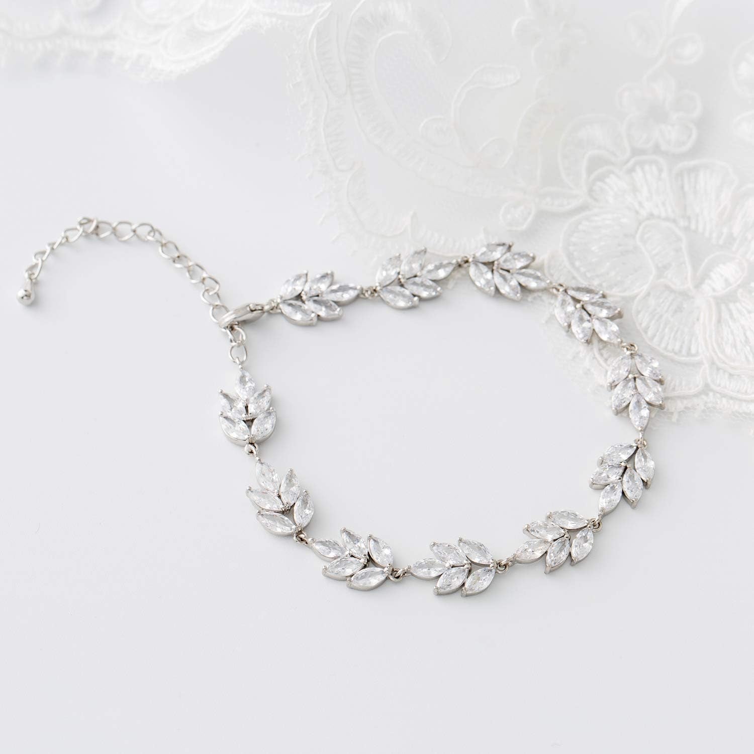 Bracelet Wedding Bridal for Brides,Bridesmaid-Crystal Cubic Zirconia Bracelet Leaf Vine Vintage Style
