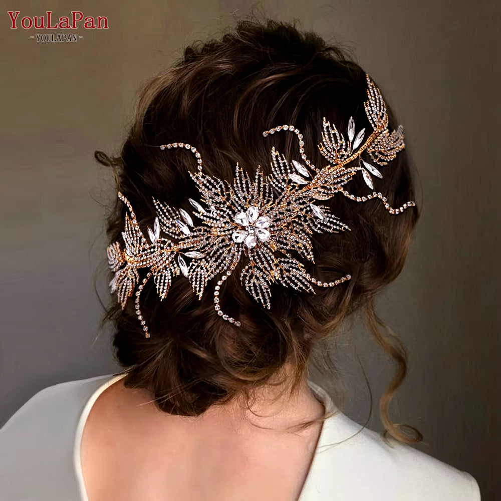 HP380 Alloy Flower Headband Wedding Hair Accessories Rhinestone Bridal Headwear Hair Jewelry Head Piece Wedding Tiara